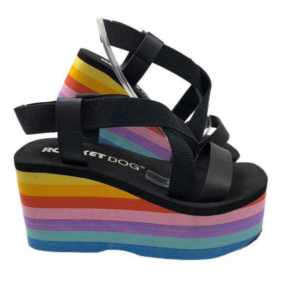 Rocket Dog Shoes - Rocket Dog Rainbow Striped Platform Sandals US 8
